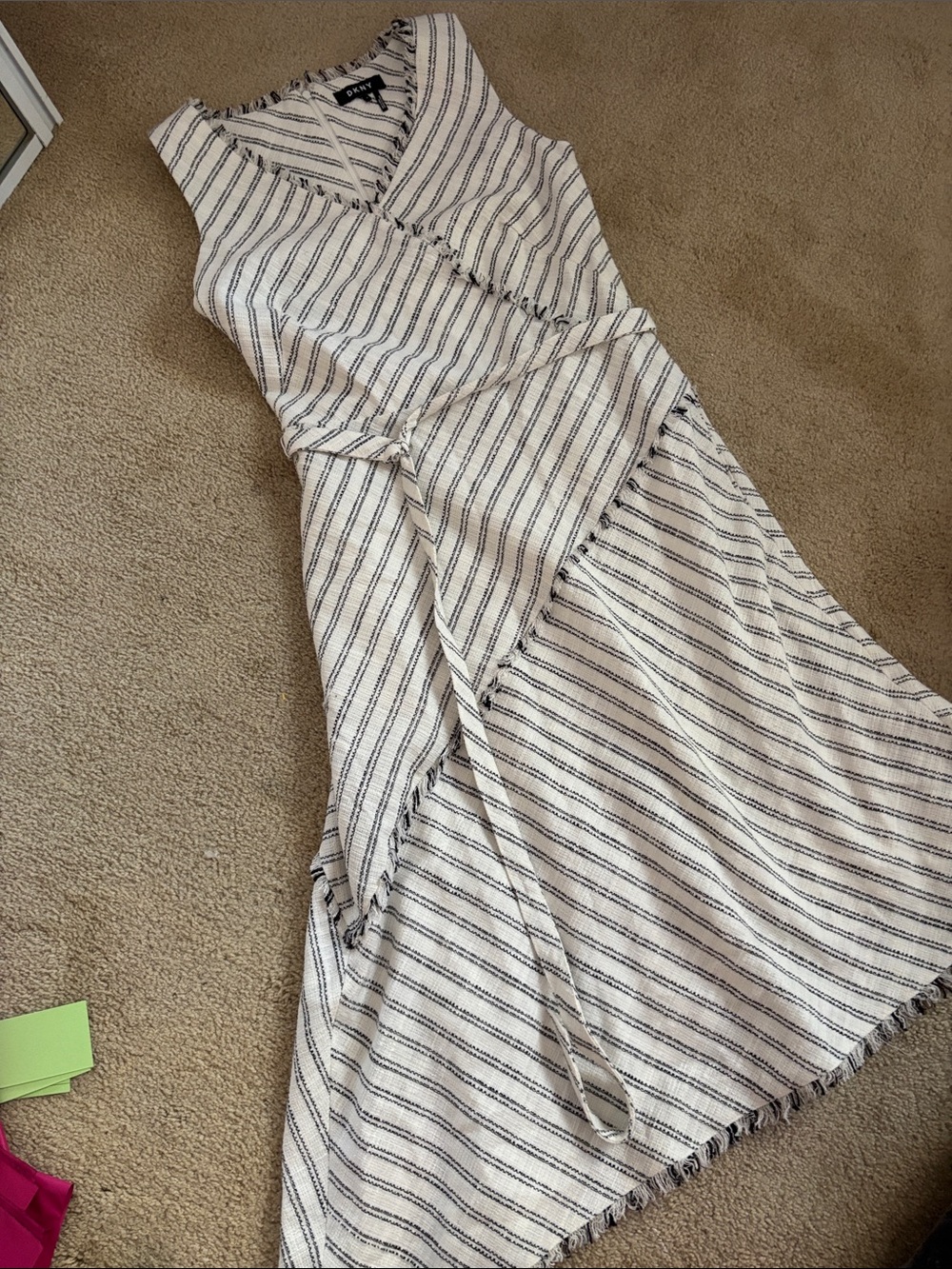 J. Crew Sleeveless Striped Wrap Midi Dress in White & Black